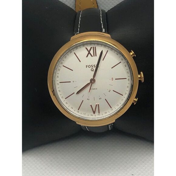Fossil Q FTW5021 Womens Black Leather Analog Silver Dial Hybrid Smartwatch HK168 - Picture 1 of 8